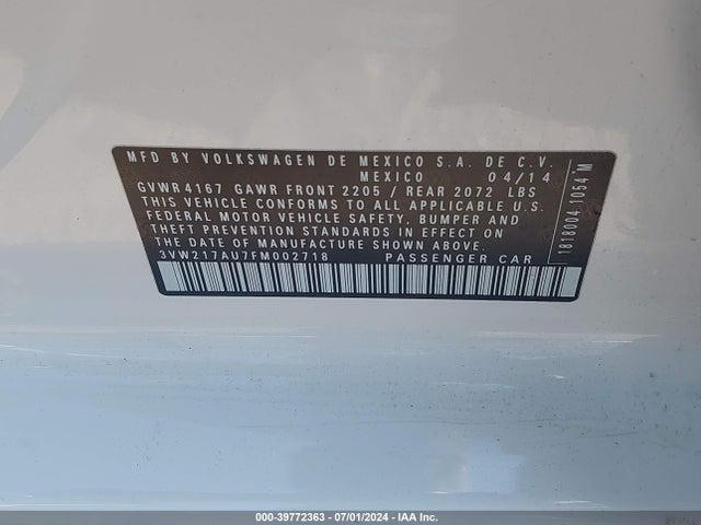 3VW217AU7FM002718 Volkswagen Golf Tsi Sel 4-door