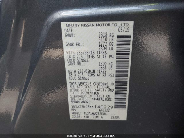 5N1AZ2MJ3KN140229 Nissan MURANO SV