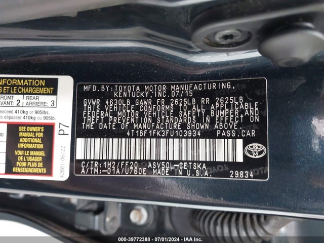 Toyota CAMRY SE 2015 4T1BF1FK3FU103934 Image 9