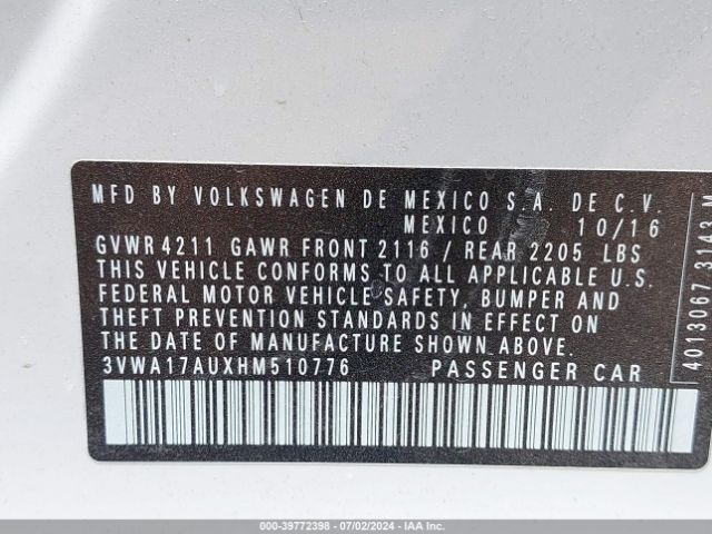 3VWA17AUXHM510776 Volkswagen Golf Sportwagen Tsi S