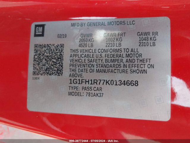 1G1FH1R77K0134668 Chevrolet CAMARO 2SS