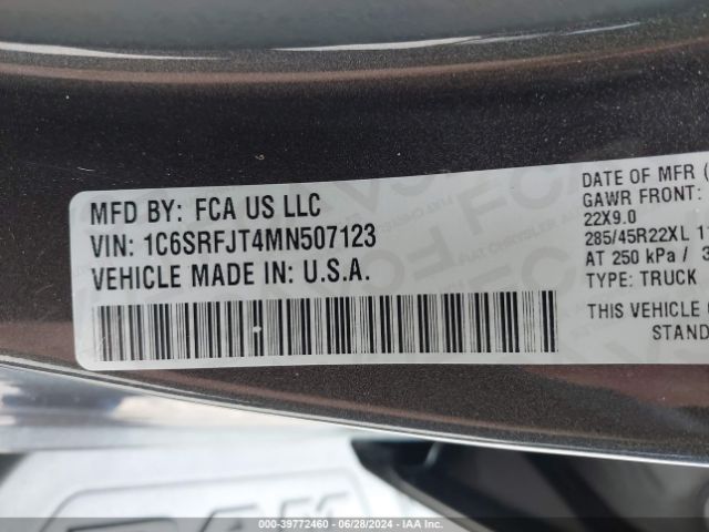 1C6SRFJT4MN507123 RAM 1500 Laramie  4x4 5'7 Box