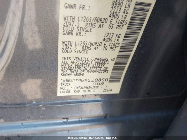 1N6BA1F49KN519850 Nissan Titan Xd Sl Diesel