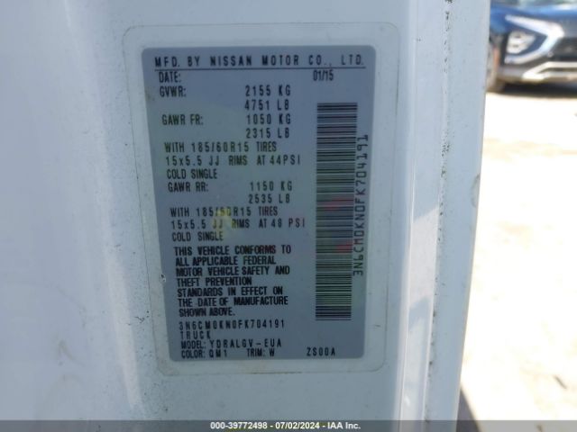 3N6CM0KN0FK704191 Nissan NV200 SV