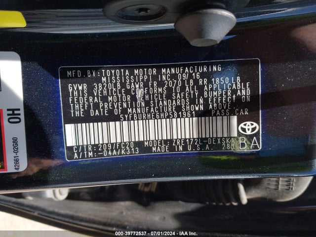 Toyota COROLLA SE 2017 5YFBURHE6HP581961 Image 9