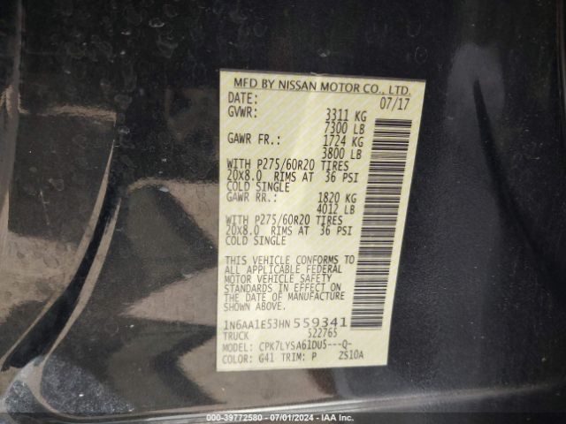 1N6AA1E53HN559341 Nissan Titan Platinum Reserve