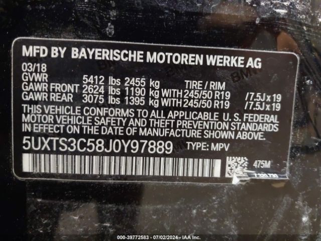 5UXTS3C58J0Y97889 BMW X3 M40i