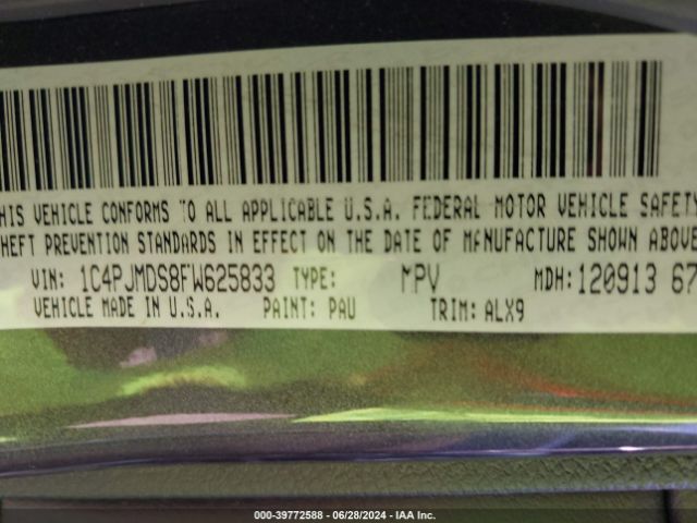 1C4PJMDS8FW625833 Jeep Cherokee Limited