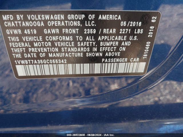 1VWBT7A35GC055342 Volkswagen Passat 1.8t Se