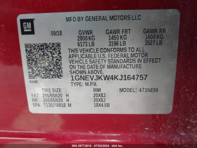 1GNEVJKW4KJ164757 Chevrolet Traverse High Country