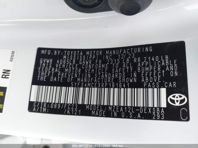 Toyota COROLLA SE 2024 5YFS4MCEXRP181641 Image 9