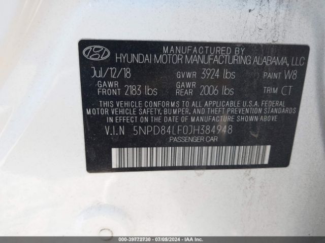 5NPD84LF0JH384948 Hyundai ELANTRA SEL