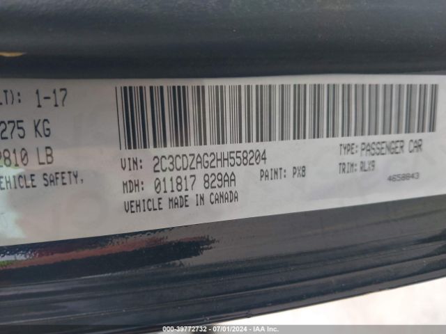 2C3CDZAG2HH558204 Dodge Challenger Sxt Plus