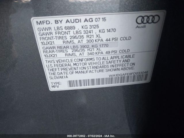 WA1DGAFE9FD033046 Audi Q7 3.0t S Line Prestige