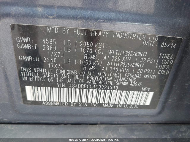 Subaru Outback 2.5i Premium 2014 4S4BRBCC1E3321319 Image 9