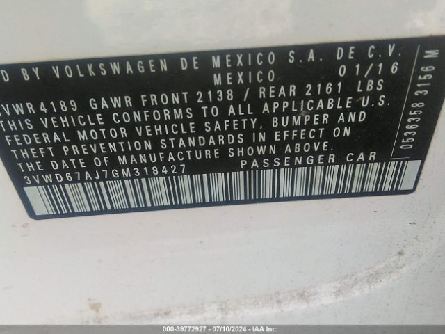 3VWD67AJ7GM318427 Volkswagen Jetta 1.4t Se