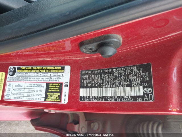 Toyota COROLLA LE 2018 2T1BURHE9JC973239 Image 9