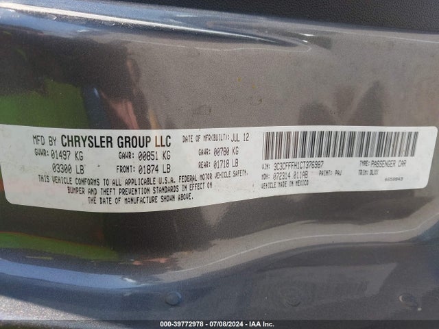 2012 FIAT 500 3C3CFFFH1CT376987 Photo 8