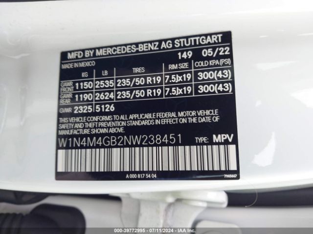 W1N4M4GB2NW238451 Mercedes-Benz GLB 250