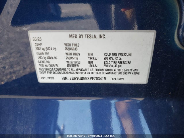 2023 TESLA MODEL Y 7SAYGDEEXPF703419 Photo 8