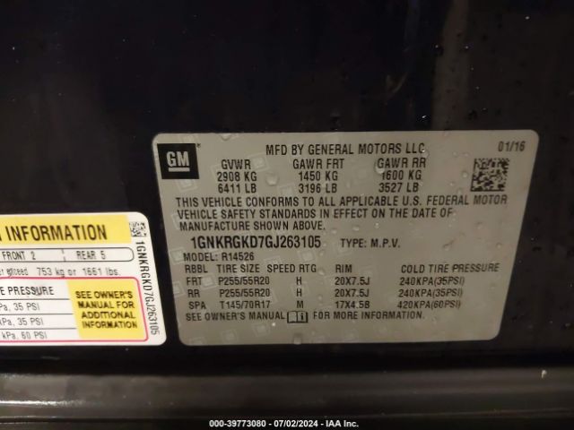 1GNKRGKD7GJ263105 Chevrolet Traverse 1lt
