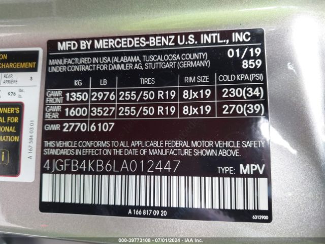 4JGFB4KB6LA012447 Mercedes-Benz Gle 350 4matic