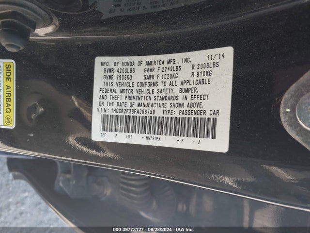 Honda ACCORD LX 2015 1HGCR2F38FA068759 Image 9