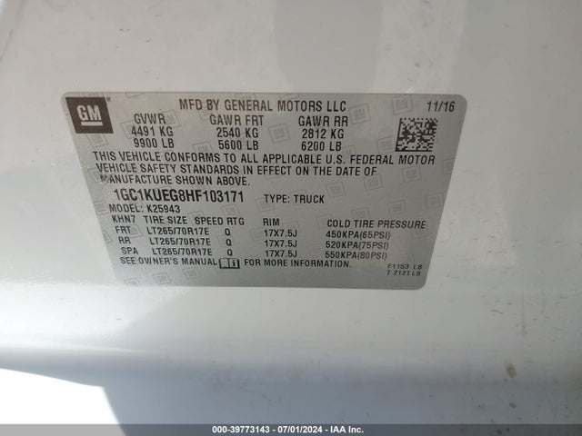 Chevrolet Silverado 2500hd Wt 2017 1GC1KUEG8HF103171 Image 9
