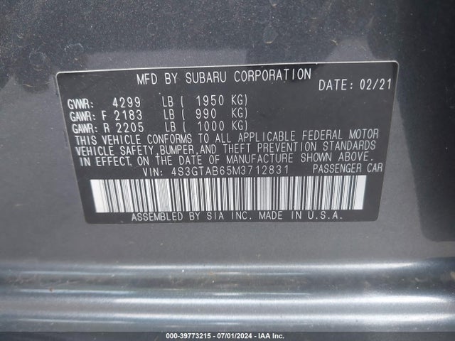 4S3GTAB65M3712831 Subaru Impreza 5-door