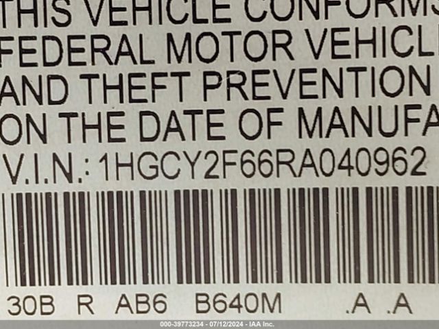 1HGCY2F66RA040962 Honda Accord Hybrid Ex-l