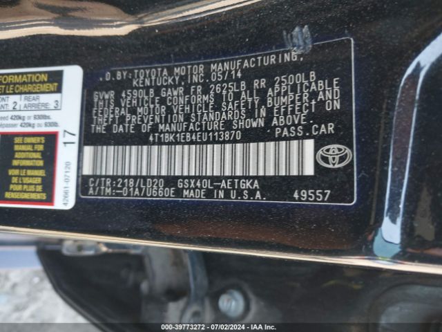 4T1BK1EB4EU113870 Toyota AVALON XLE