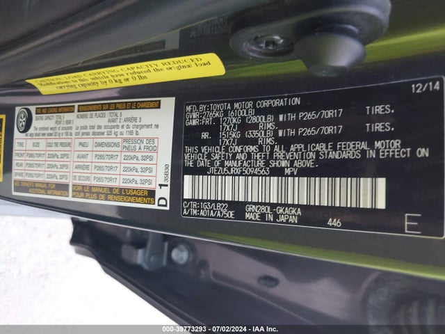 Toyota 4runner Sr5 Premium 2015 JTEZU5JRXF5094563 Image 9