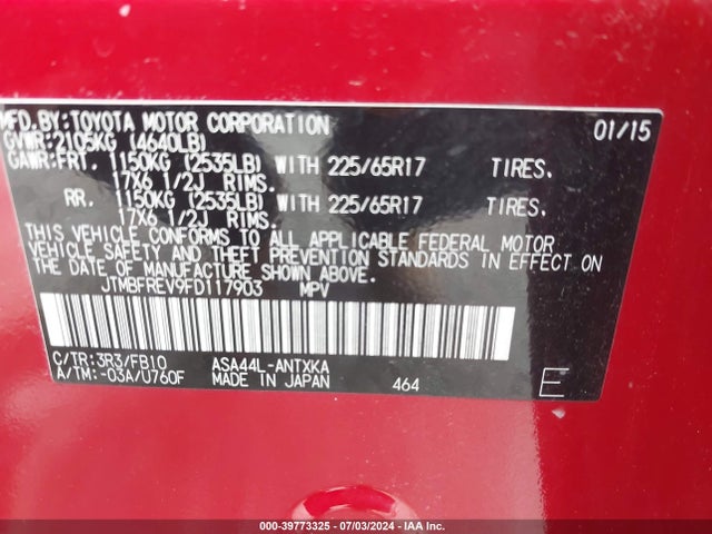 Toyota RAV4 LE 2015 JTMBFREV9FD117903 Image 9