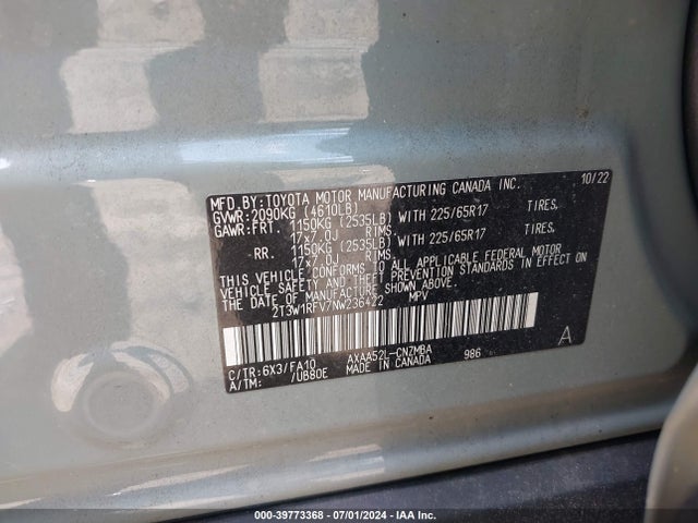 Toyota Rav4 Xle 2022 2T3W1RFV7NW236422 Image 9