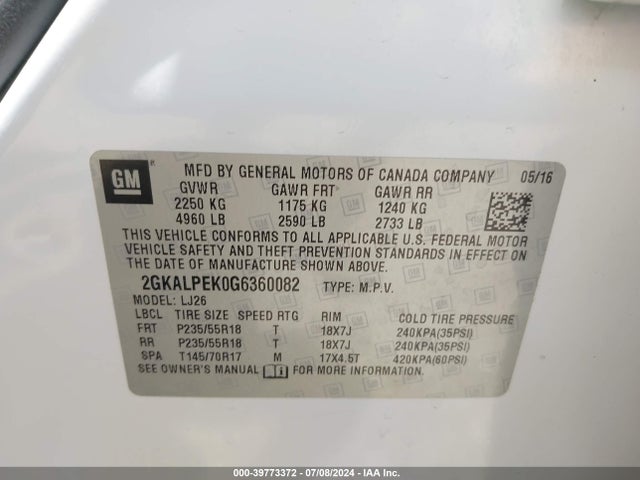 GMC Terrain Slt 2016 2GKALPEK0G6360082 Image 9