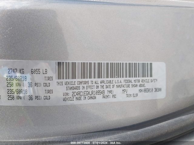 2C4RC1EGXJR109549 Chrysler Pacifica Touring L Plus