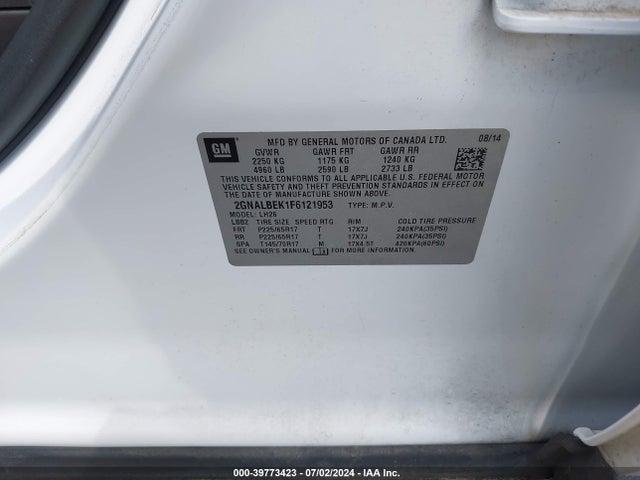 Chevrolet EQUINOX 1LT 2015 2GNALBEK1F6121953 Image 9