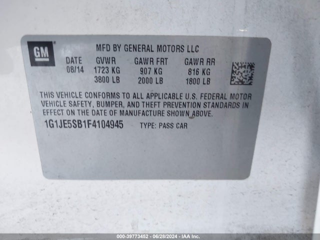 Chevrolet Sonic Ltz Auto 2015 1G1JE5SB1F4104945 Image 9