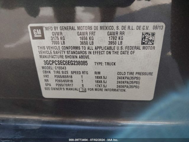 3GCPCSEC6EG238085 Chevrolet Silverado 1500 1lz
