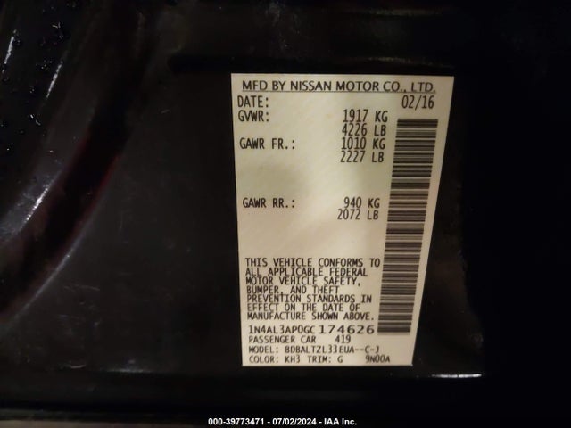 Nissan Altima 2.5 Sl 2016 1N4AL3AP0GC174626 Image 9