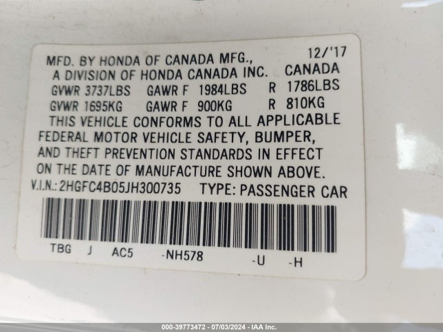 Honda Civic Lx-p 2018 2HGFC4B05JH300735 Image 9