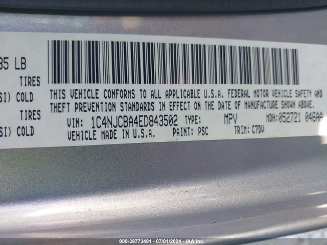 Jeep Compass Sport 2014 1C4NJCBA4ED843502 Image 9