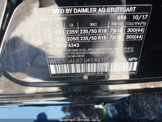 WDCTG4EB7JJ459610 Mercedes-Benz GLA 250