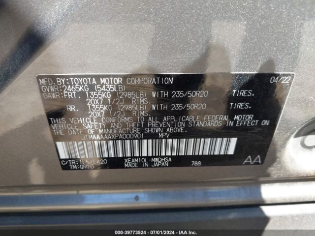 JTMAAAAAXPA000901 Toyota Bz4x Limited