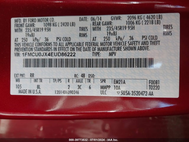 Ford Escape Titanium 2014 1FMCU0JX4EUD86222 Image 9