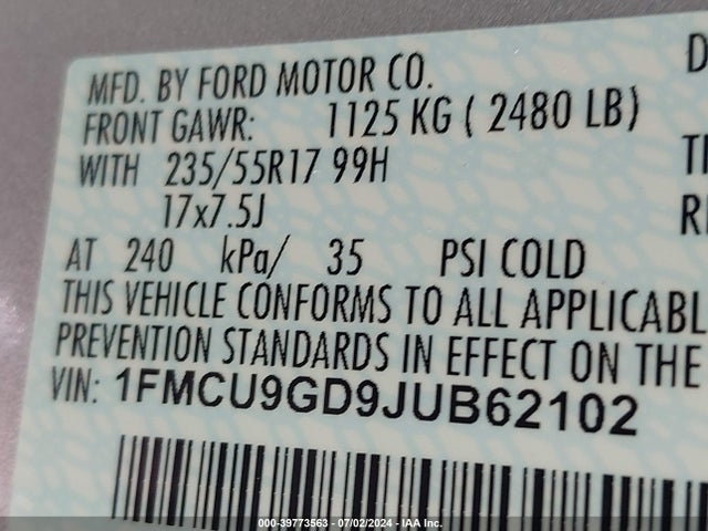 Ford ESCAPE SE 2018 1FMCU9GD9JUB62102 Image 9