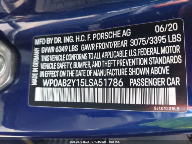 WP0AB2Y15LSA51786 Porsche TAYCAN 4S