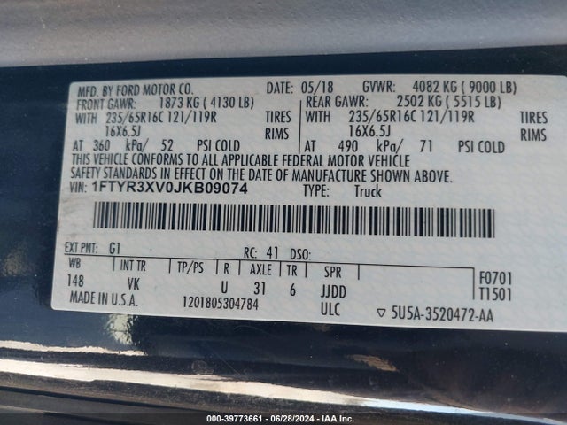 Ford Transit-250 2018 1FTYR3XV0JKB09074 Image 9