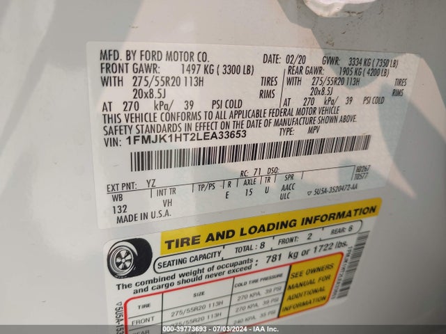 Ford Expedition Xlt Max 2020 1FMJK1HT2LEA33653 Image 9