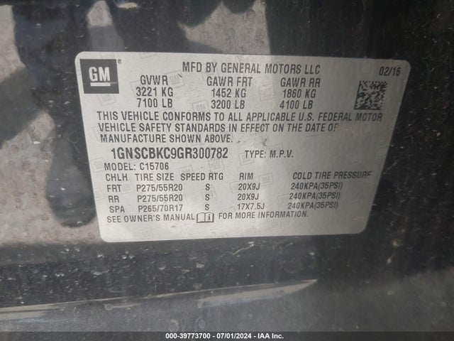 Chevrolet Tahoe Lt 2016 1GNSCBKC9GR300782 Image 9